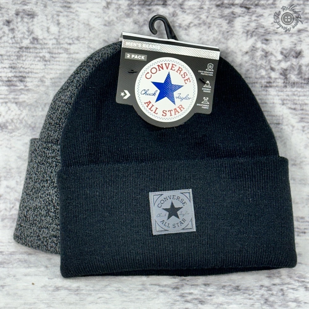 New Converse Chuck Taylor All Star‎ Men's Beanie 2 Pack Black Grey O/S MSRP $38